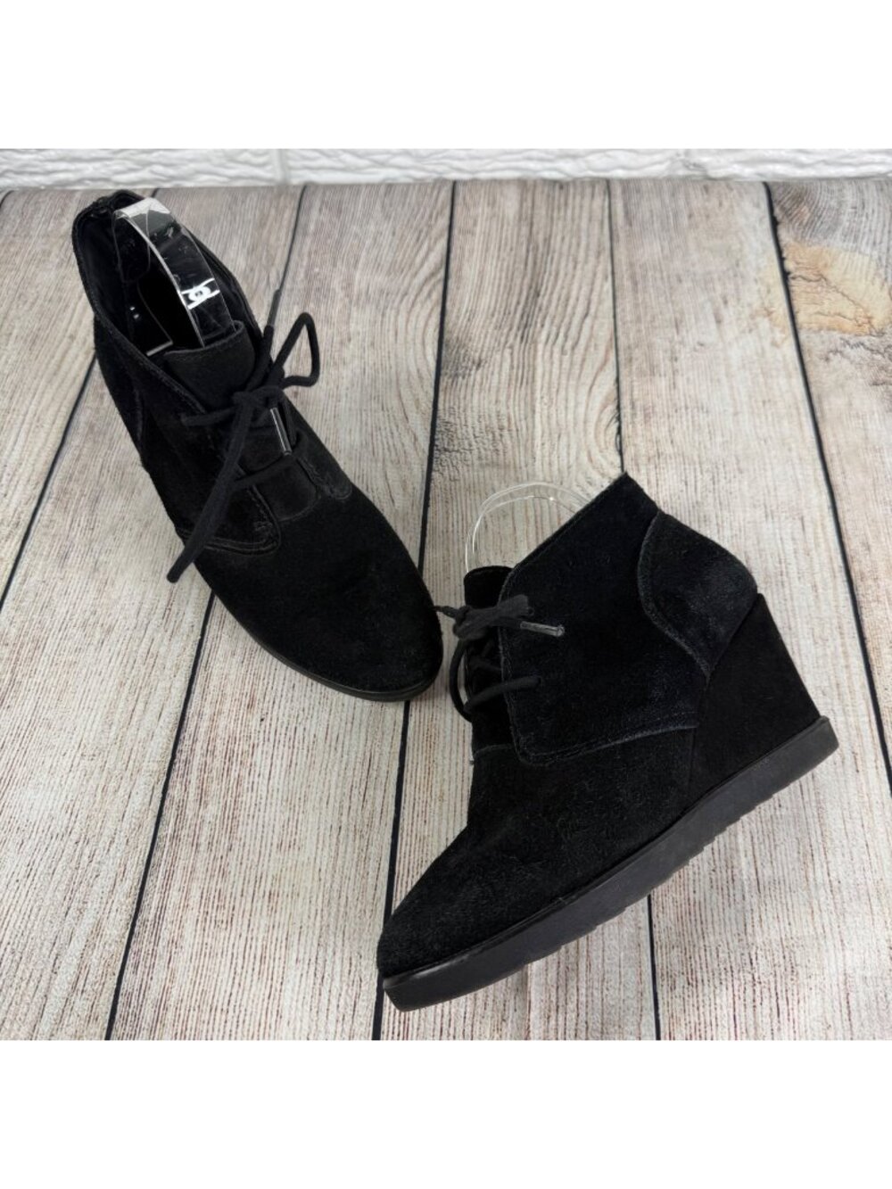 Sonoma Black Suede Lace-Up Wedge Booties Ankle Boots Chukka-Style Size 8M